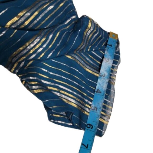 Blue Sequin Sari With Blouse- Ready To Wear Adjustable Elastic Waistband - Picture 13 of 14